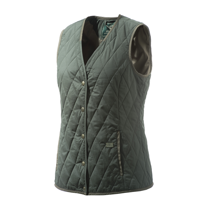 [M0644074/38] Tulip V Neck Quilted Vest W Dark Green (38)
