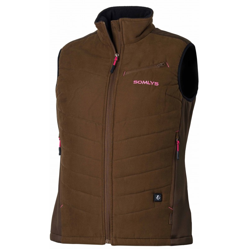 Somlys Pack Gilet chauffant femme marron + batterie 5V